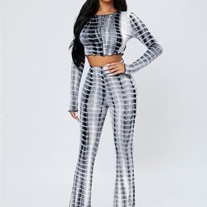 Monochrome Tie-Dye Flare Jumpsuit NWOT